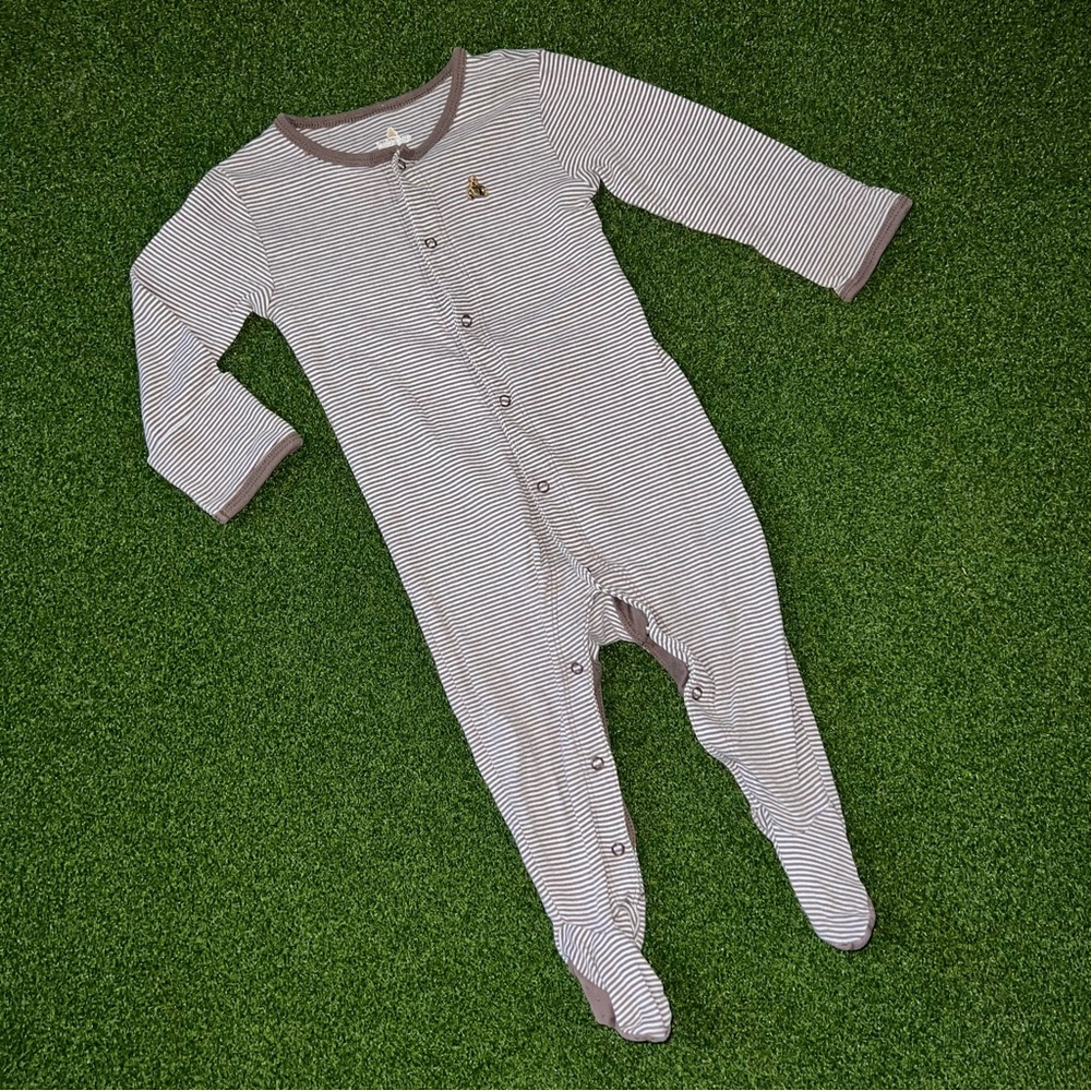 baby GAP brown & white striped button up cotton grippy footie pajamas